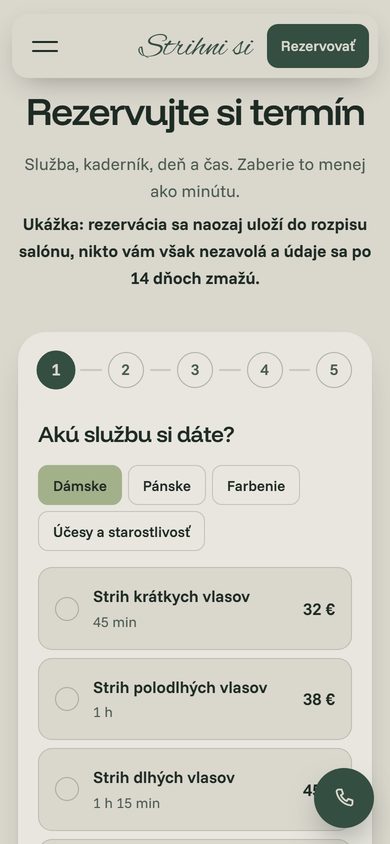 Rezervačný formulár Strihni si na mobile